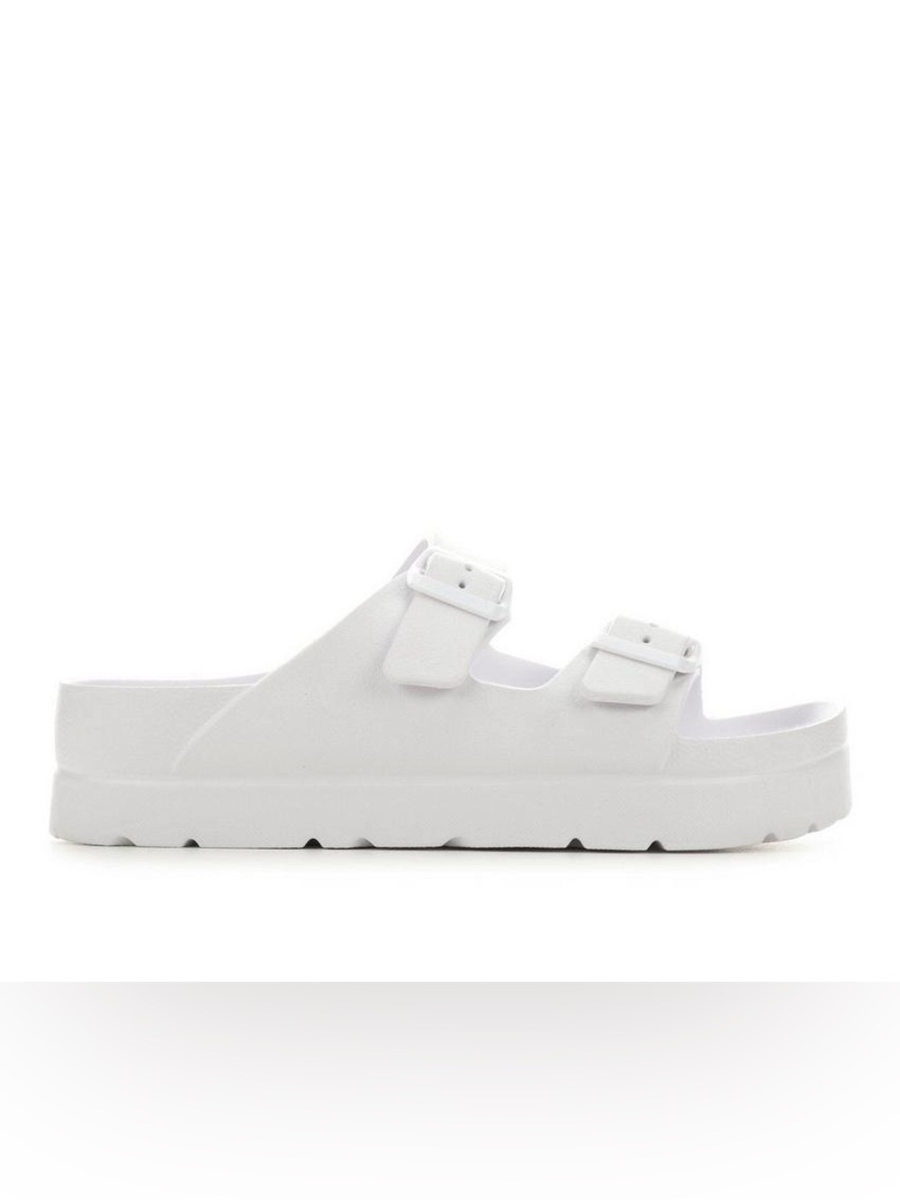 White Double-Buckle Platform Slide